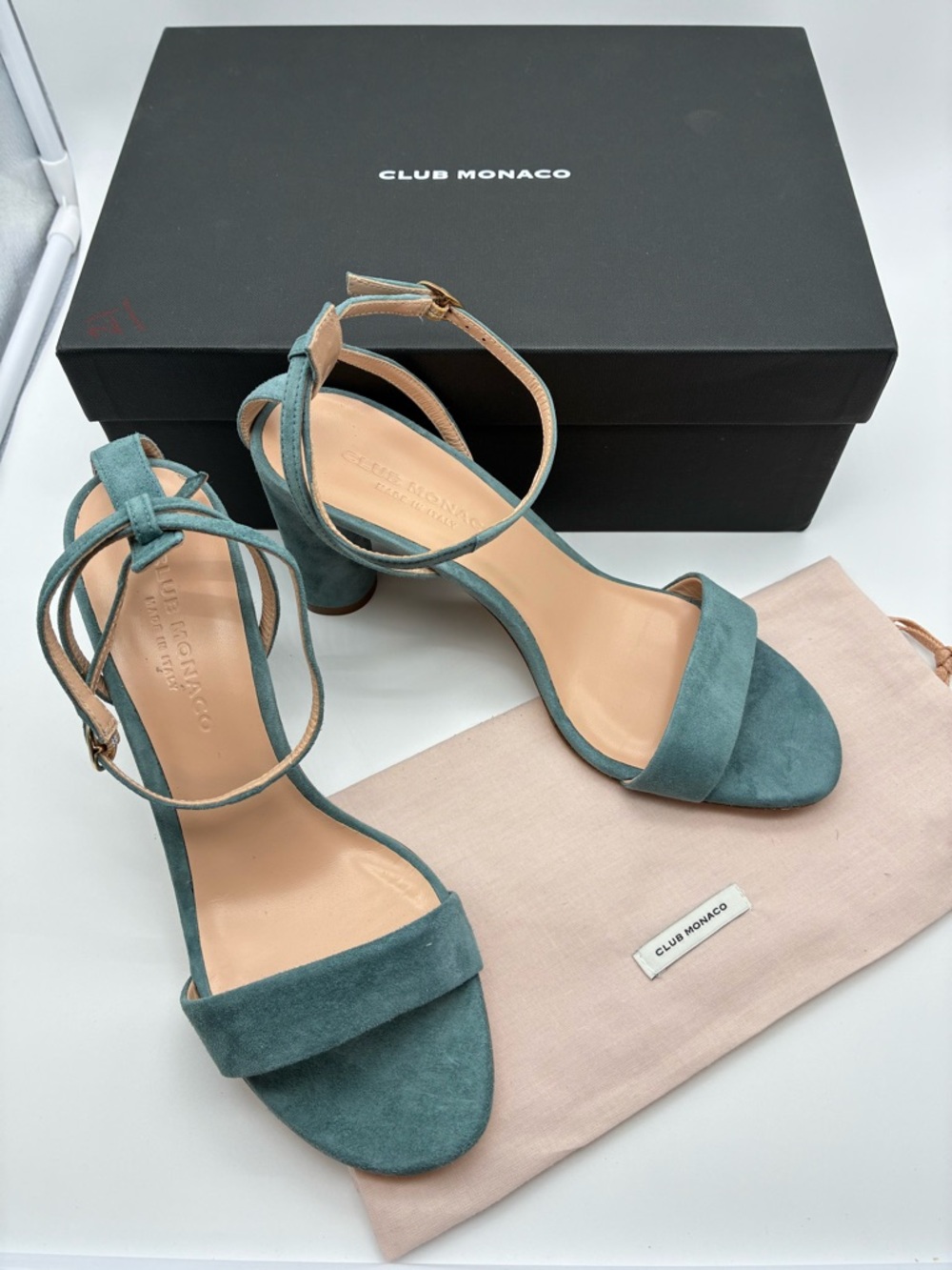 NWB Club Monaco Women's Teal Suede Ankle-Strap Sandals 39.5